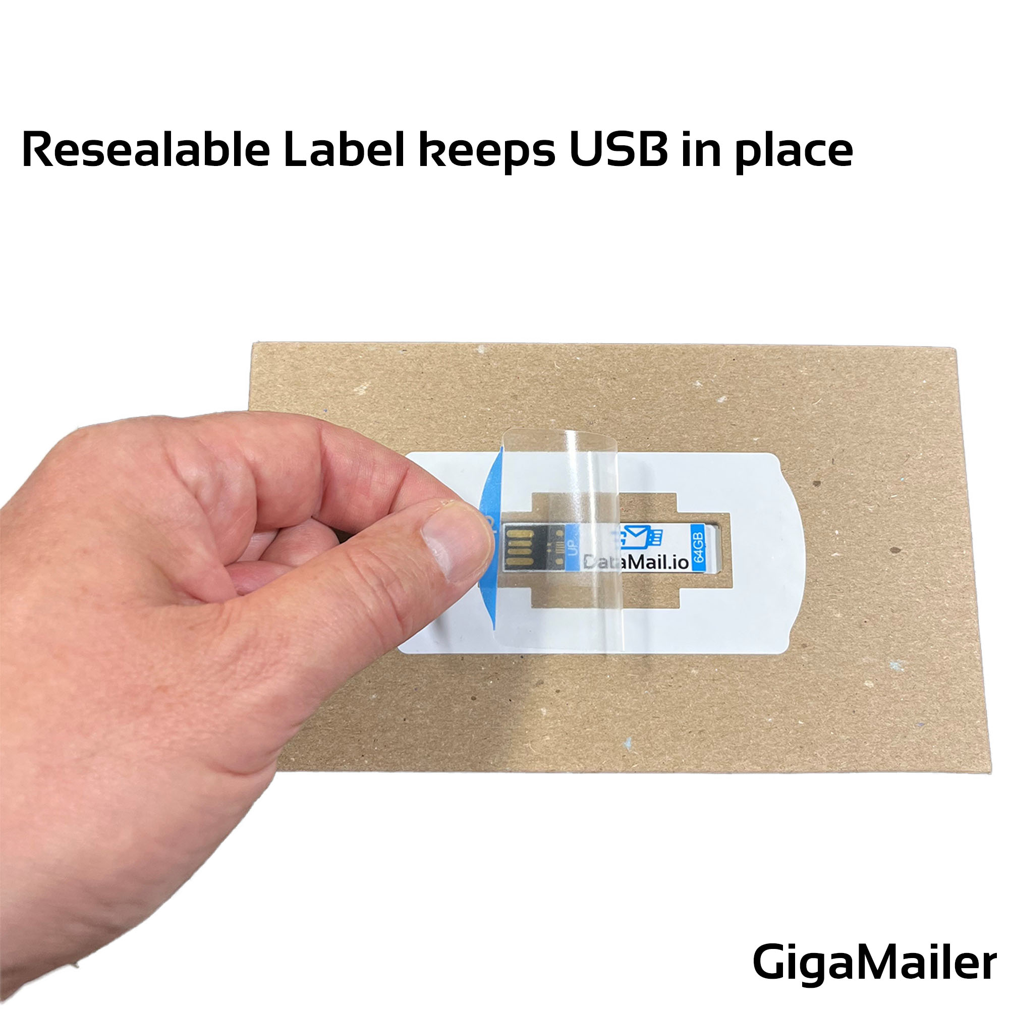 Resealable label keeps USB in place